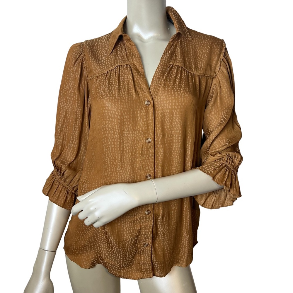 Wit & Wisdom Toasted Acorn Collar 3/4” Ruffle sleeve Top